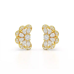 0.95 CT Flower Shape Stud Earring with Pear & Round cut Lab Diamonds