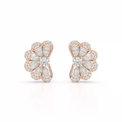 0.95 CT Flower Shape Stud Earring with Pear & Round cut Lab Diamonds