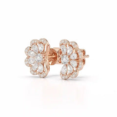 0.95 CT Flower Shape Stud Earring with Pear & Round cut Lab Diamonds