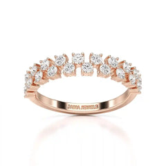 0.7 CT Half Eternity Ring with Two Layer Round Cut Lab Diamonds