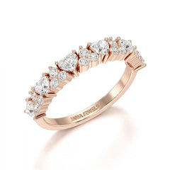 0.8 CT Half Eternity Ring with Round and Heart Cut Lab Diamonds
