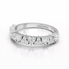 0.8 CT Half Eternity Ring with Round and Heart Cut Lab Diamonds