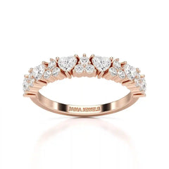 0.8 CT Half Eternity Ring with Round and Heart Cut Lab Diamonds