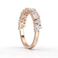 0.8 CT Half Eternity Ring with Round and Heart Cut Lab Diamonds