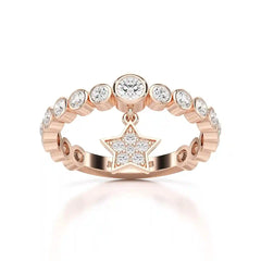 0.70 CT Round Cut Lab Diamond Ring with a Dangling Star