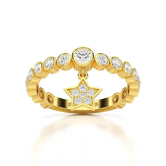 0.70 CT Round Cut Lab Diamond Ring with a Dangling Star