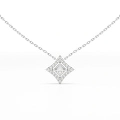 0.70 CT Princess Cut Halo Chain Pendant with Round Diamonds