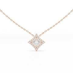 0.70 CT Princess Cut Halo Chain Pendant with Round Diamonds