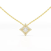 0.70 CT Princess Cut Halo Chain Pendant with Round Diamonds