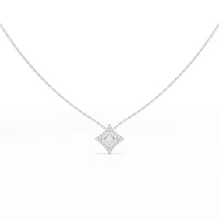 0.70 CT Princess Cut Halo Chain Pendant with Round Diamonds