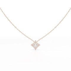 0.70 CT Princess Cut Halo Chain Pendant with Round Diamonds