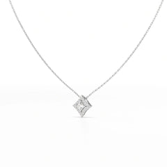 0.70 CT Princess Cut Halo Chain Pendant with Round Diamonds