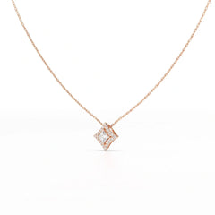 0.70 CT Princess Cut Halo Chain Pendant with Round Diamonds
