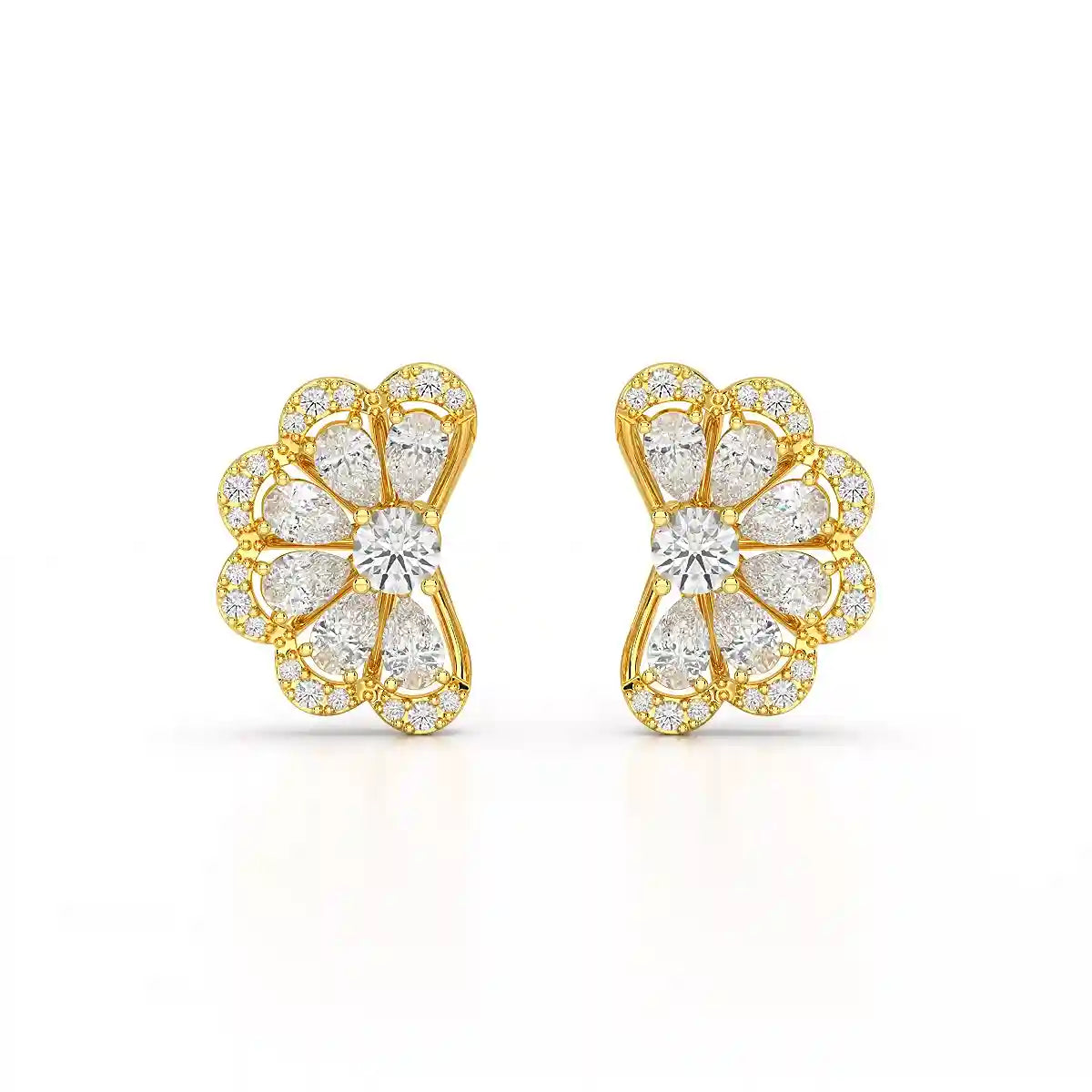 0.95 CT Flower Shape Stud Earring with Pear & Round cut Lab Diamonds