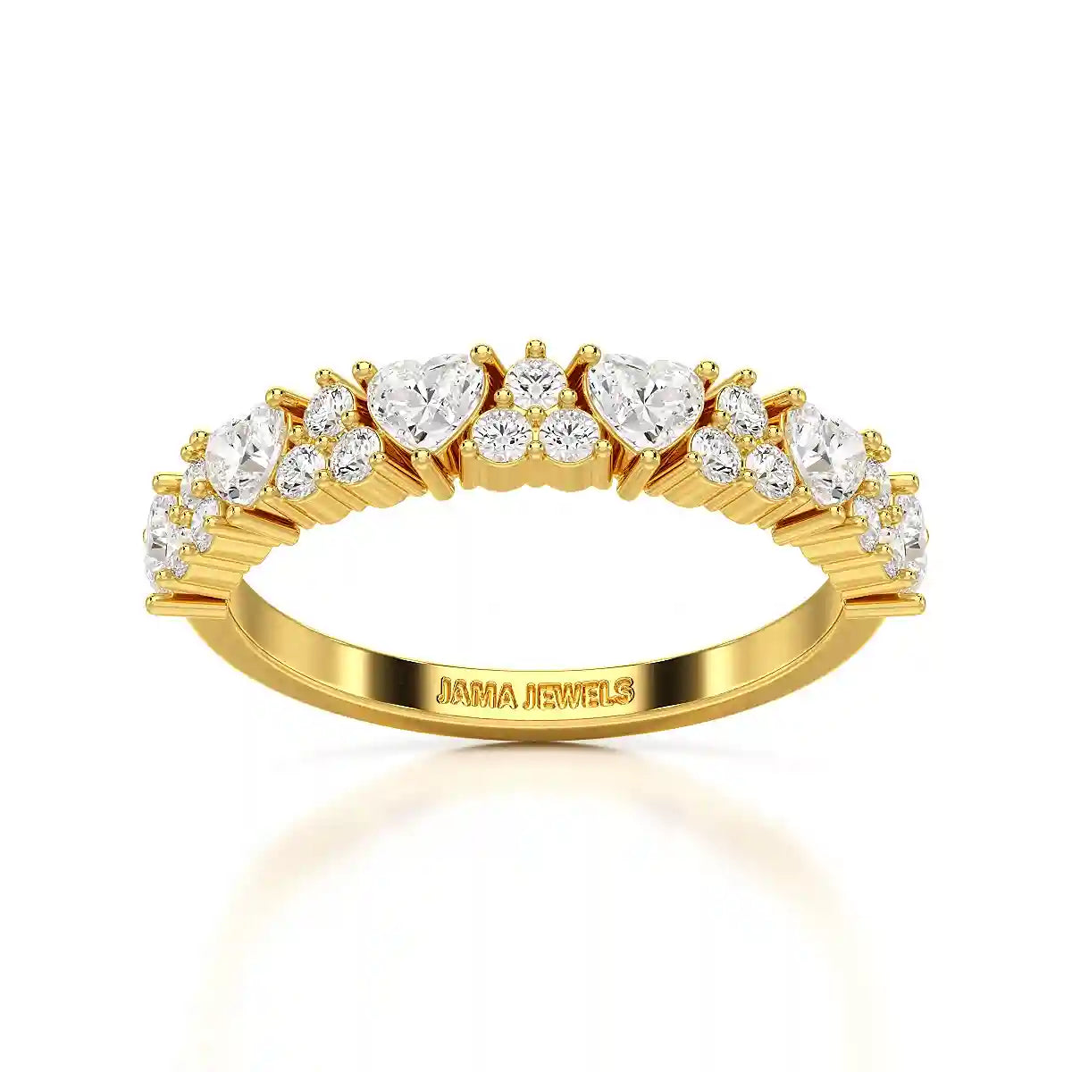 0.8 CT Half Eternity Ring with Round and Heart Cut Lab Diamonds