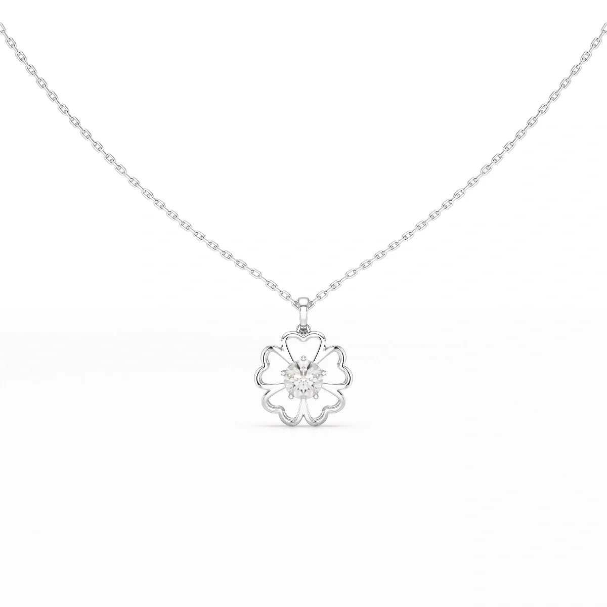 0.65 CT Heart Shape Pave Setting Chain Pendant With Round Cut Lab Diamonds