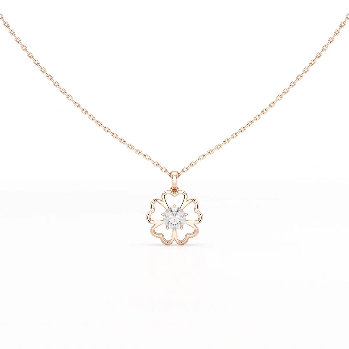 0.65 CT Heart Shape Pave Setting Chain Pendant With Round Cut Lab Diamonds