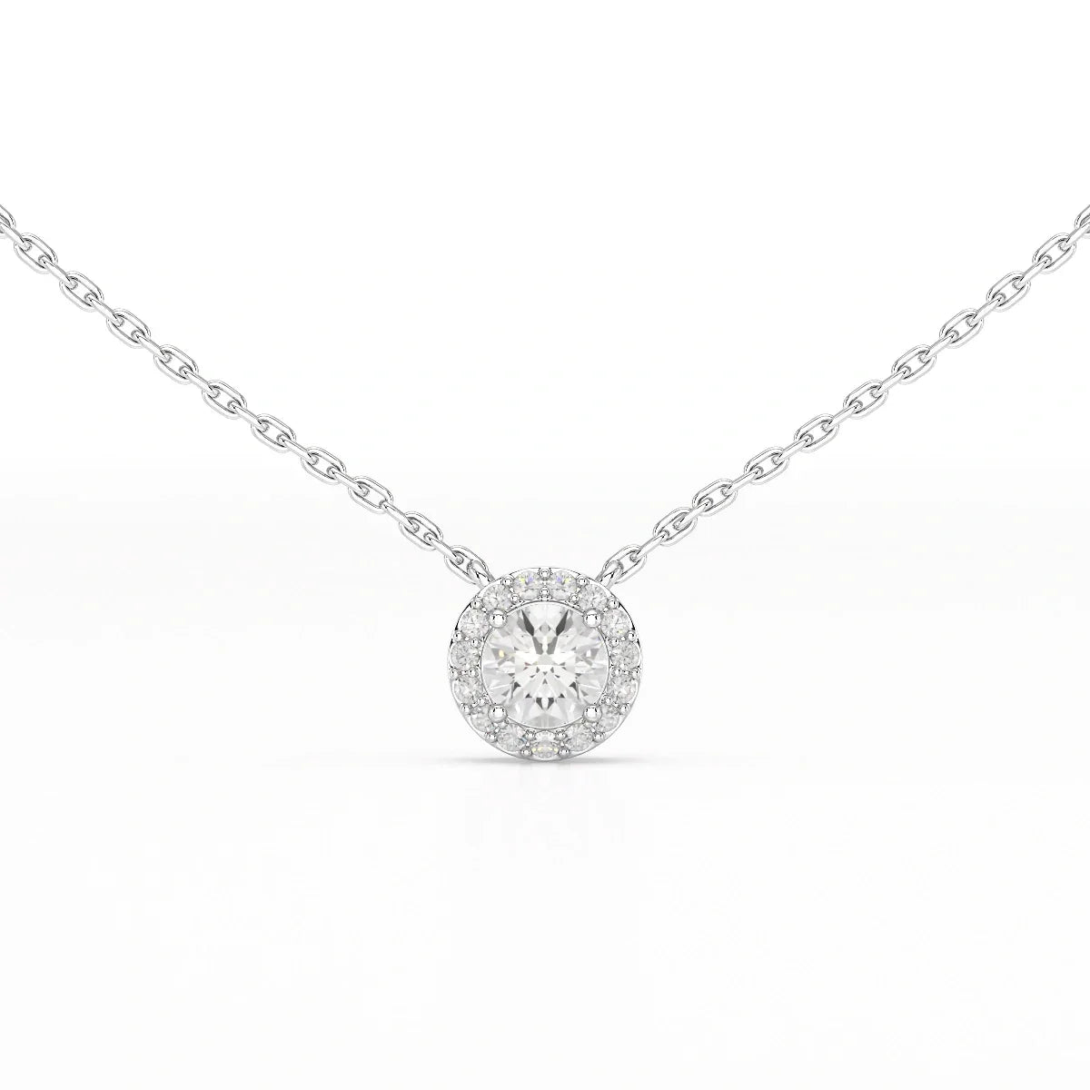 0.60 CT Round Cut Halo Lab Diamond Chain Pendant