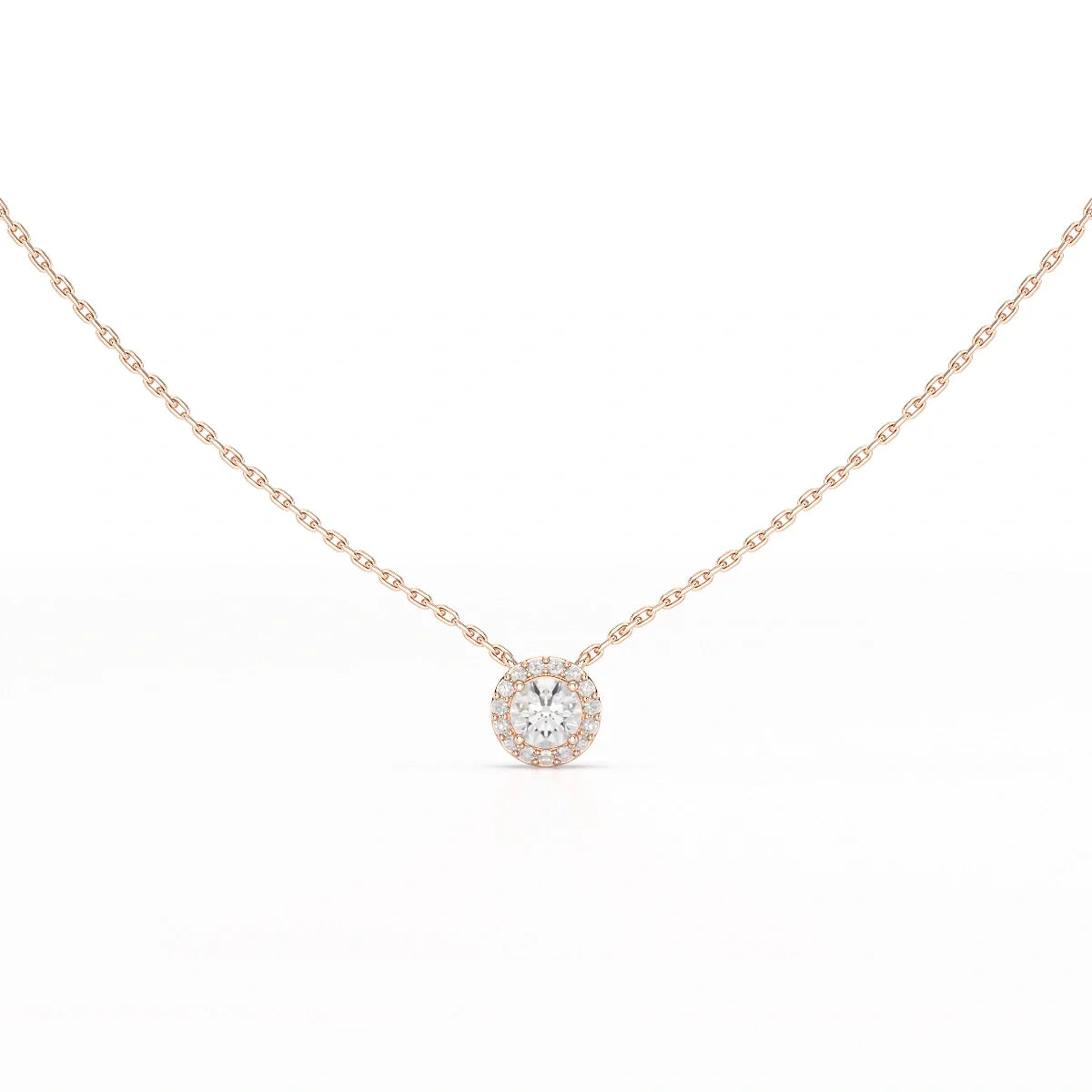 0.60 CT Round Cut Halo Lab Diamond Chain Pendant