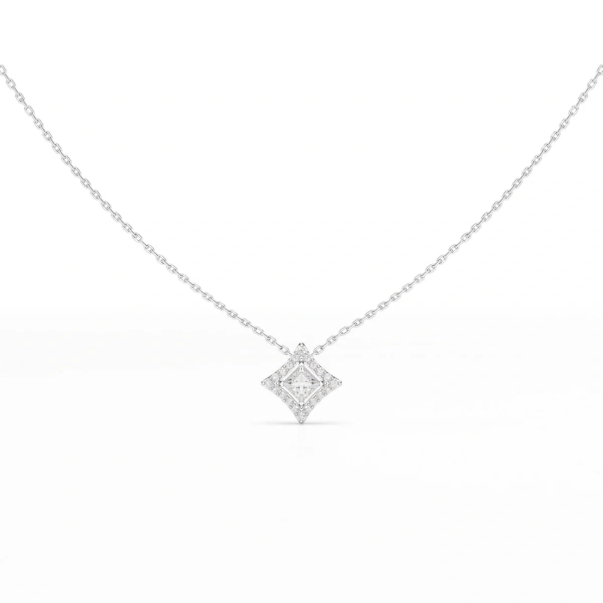 0.70 CT Princess Cut Halo Chain Pendant with Round Diamonds