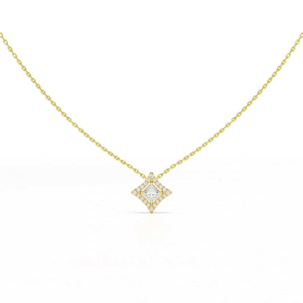 0.70 CT Princess Cut Halo Chain Pendant with Round Diamonds